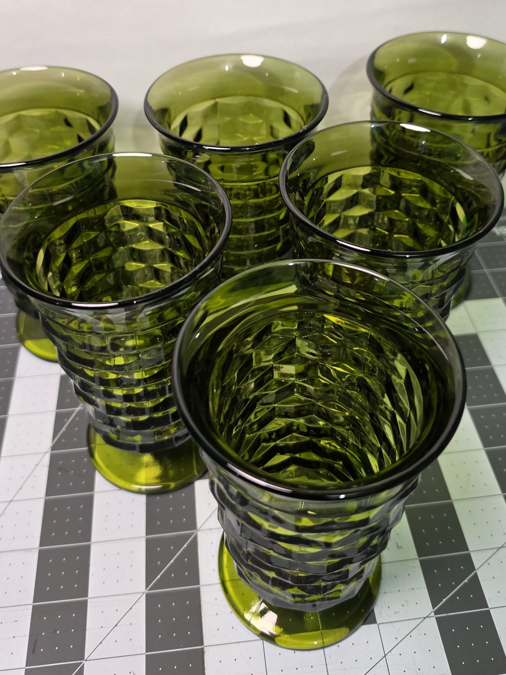 Olive Green Textured Glass Tumbler - Set of 6